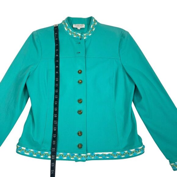 St. John's Sport Cotton Blend Teal Blue Button Up Jacket Embellished Detail Smal - Picture 8 of 11